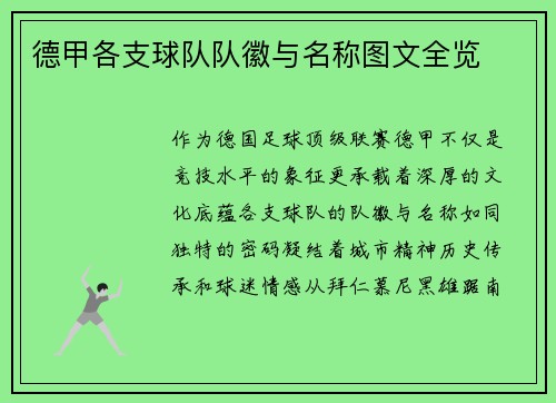 德甲各支球队队徽与名称图文全览