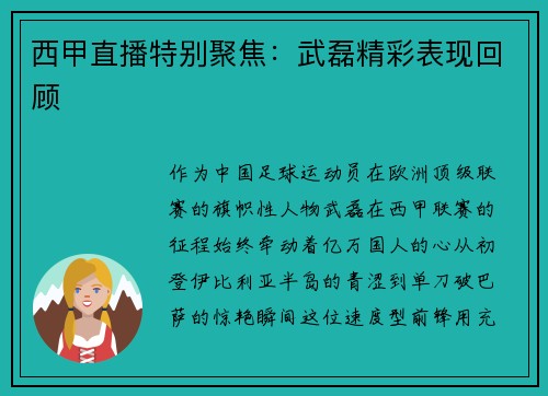 西甲直播特别聚焦：武磊精彩表现回顾
